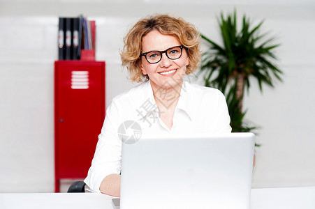 在办公室中工作的漂亮商业妇女 女性笔记本电脑高清图片素材