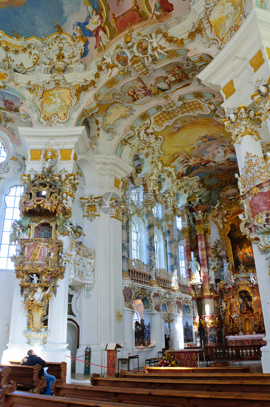 威斯朝圣教堂旅行世界遗产教会旅游观光彩色天花板管风琴游客文化遗产图片