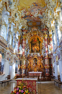 威斯朝圣教堂管风琴观光世界遗产游客玻璃文化遗产旅行彩色旅游历史背景