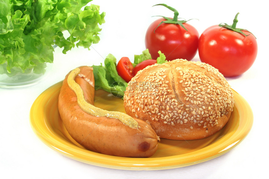 博克武尔斯特香肠面包美味营养香菜膳食食物沙拉图片