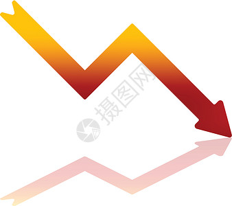渐梯红色衰落箭头角落经济衰退对角线衰退市场信号旅行股票市场反射黄色背景图片