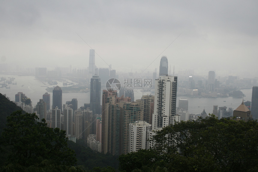 香港的天际线 从华尔山峰旅游摩天大楼船舶建筑港口城市旅行衬套高层建筑峰值图片