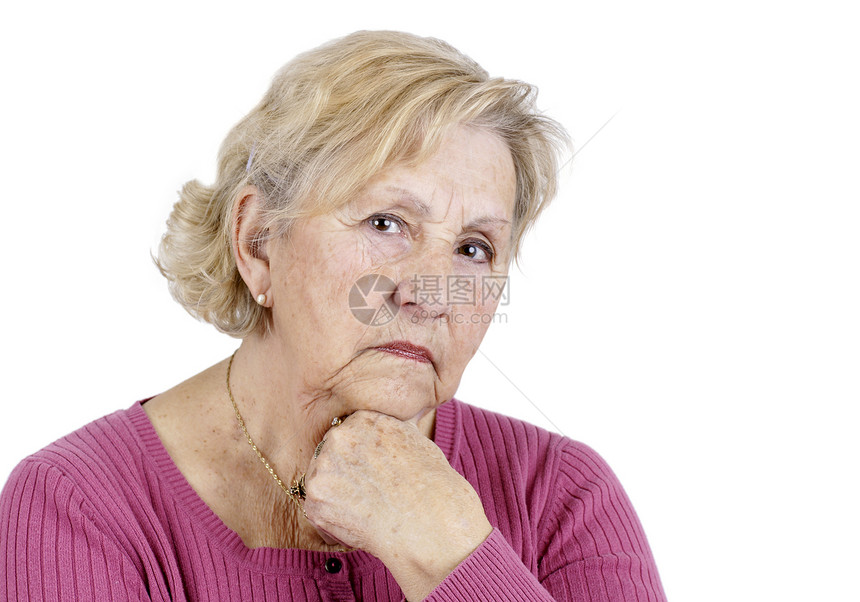 严重老年妇女白色女士孤独祖母退休困苦戒指闷气寂寞皱纹图片