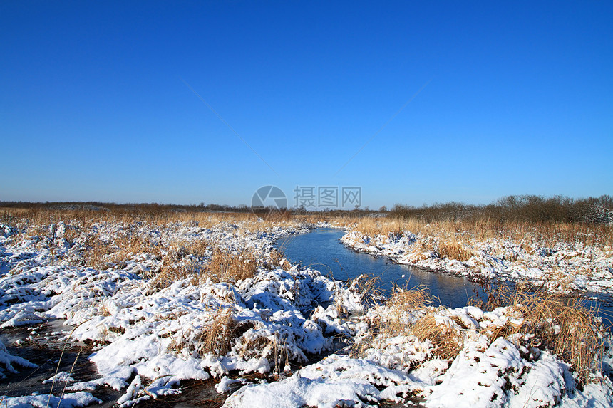 小湖附近的干草药草天空雌蕊风景宏观旅行溪流土地雪堆衬套旅游图片