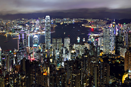 香港夜景景观摩天大楼城市建筑金融商业场景地标天际市中心黄昏高清图片素材