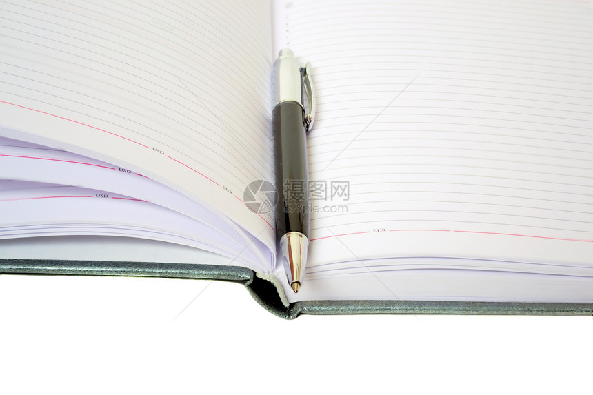 带笔的每日规划器会议空白记事本宏观规划师日程笔记黑色棕色日记图片