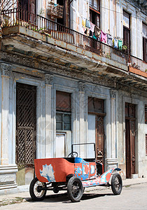 古巴哈瓦那一条街的破旧汽车背景图片