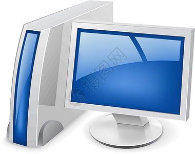 台式计算机蓝色灰色桌面监视器技术反射阴影液晶屏幕插图背景图片