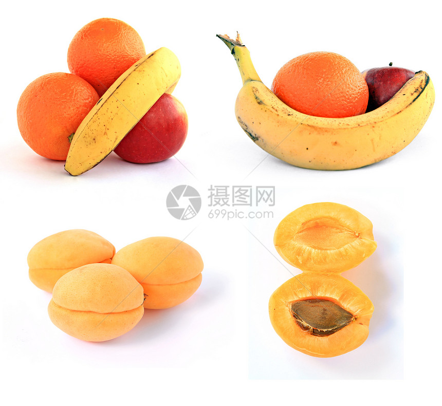 白底的水果收藏饮食食物香蕉营养甜点热带橙子图片