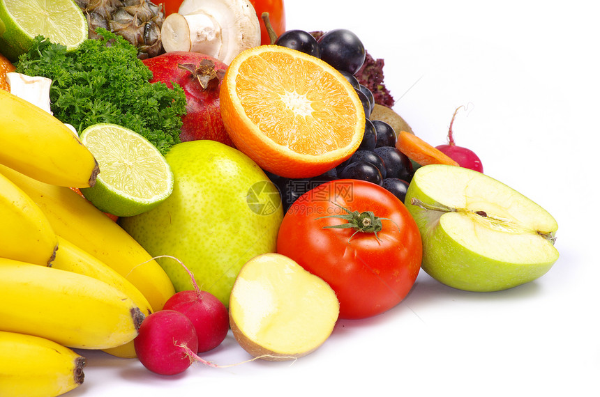 蔬菜和水果菠萝茄子市场生产营养纤维土豆奇异果香蕉橙子图片