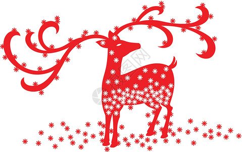 圣诞驯鹿树干红色装饰品庆典雪片背景图片