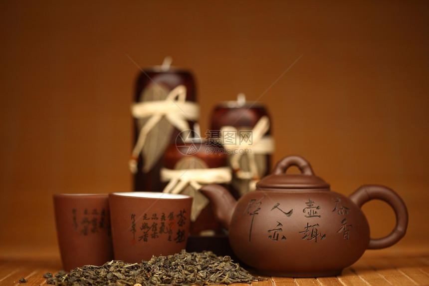 中国茶饮料金子早餐陶器叶子传统食物文化仪式植物图片