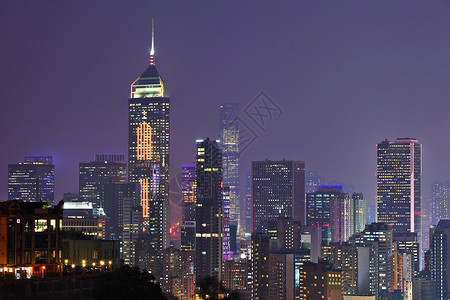 香港夜景景观商业风景天际市中心建筑办公室金融城市天空黄昏高清图片素材