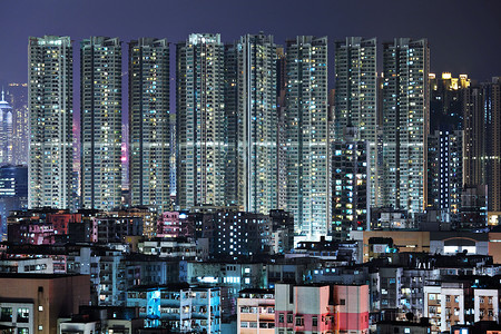 香港夜景金融风景市中心商业摩天大楼天际建筑办公室蓝色天空高的高清图片素材