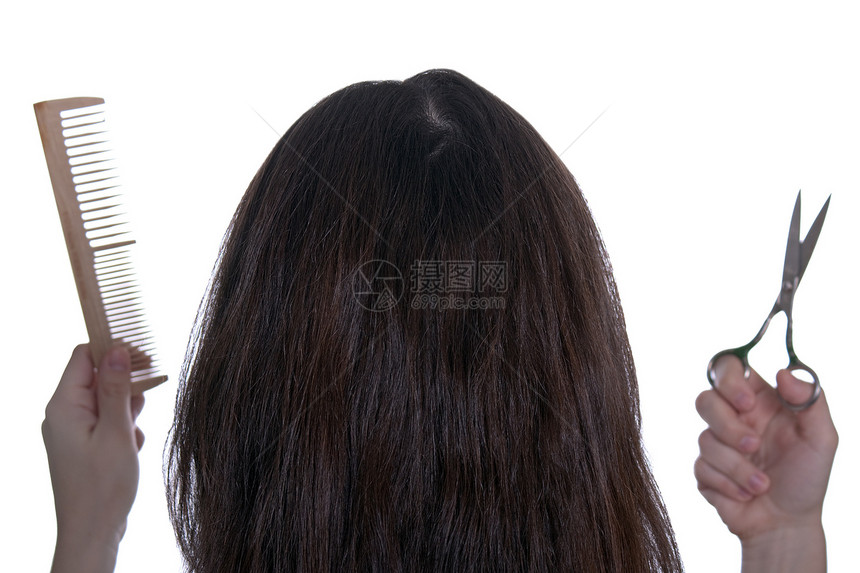 梳发美容师梳子发型理发师成人棕色剪刀黑色白色梳理图片