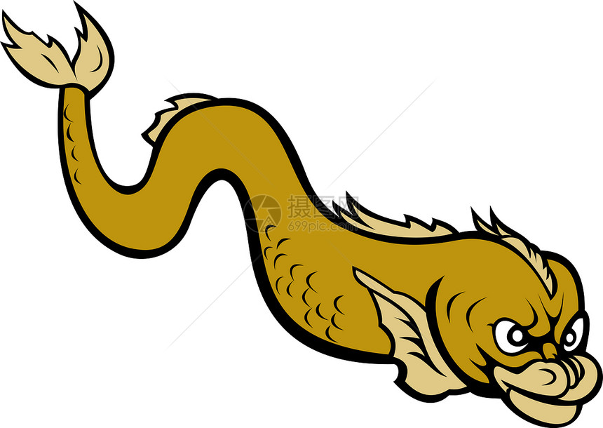 古老世界风格的怪鱼卡通片海洋生物插图鳗鱼图片