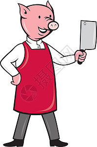 拿着肉刀的猪屠宰师插图卡通片动物背景图片