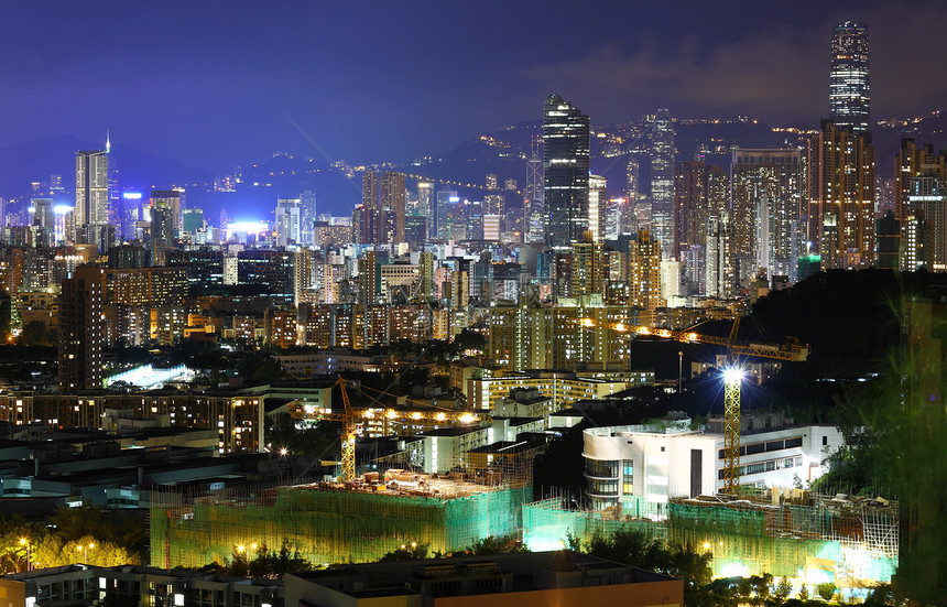 香港夜景摩天大楼地标景观办公室风景场景建筑城市金融天空图片