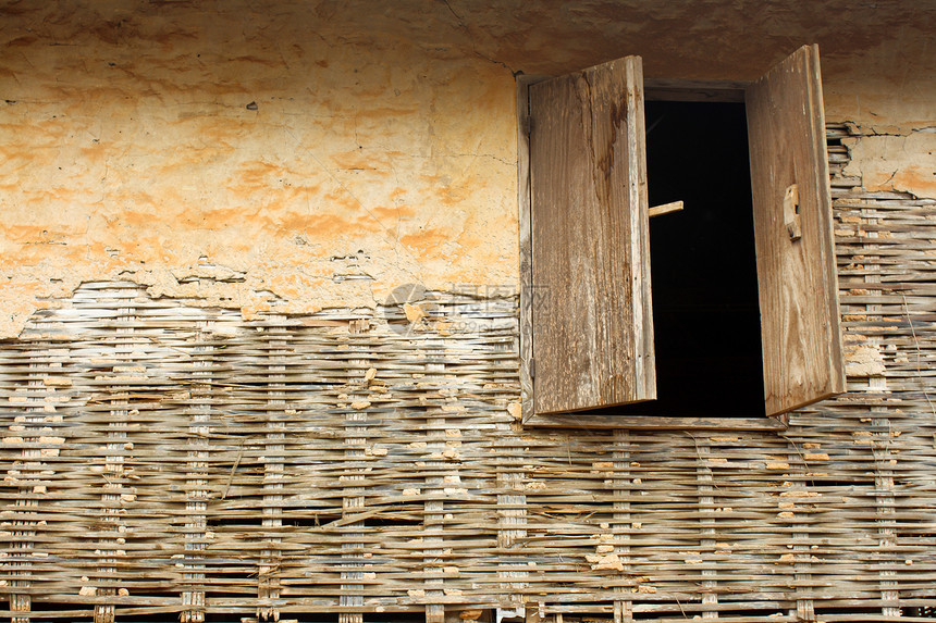 旧墙壁和窗户入口古董艺术框架建筑水泥历史性木头建筑学竹子图片
