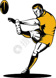 橄榄球运动员踢球木刻平底船玩家插图男人男性运动背景图片