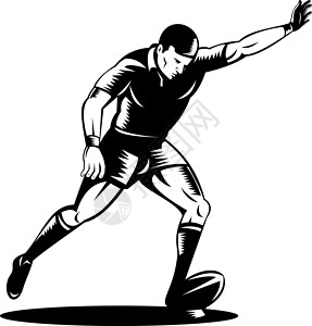 橄榄球运动员踢球平底船运动男性插图玩家男人木刻背景图片