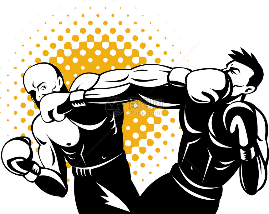 连接击出拳的框框冠军男人插图竞争者运动拳击肌肉冲孔挑战者手套图片