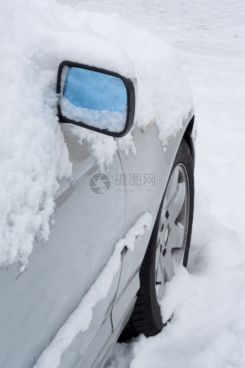 车被雪雪覆盖运输驾驶后视镜橡皮宏观危险街道镜子车辆风险图片
