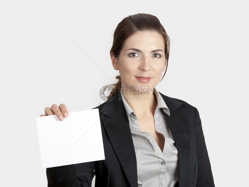 持有纸板白色成人人士女性空白公司广告卡片管理人员女士图片