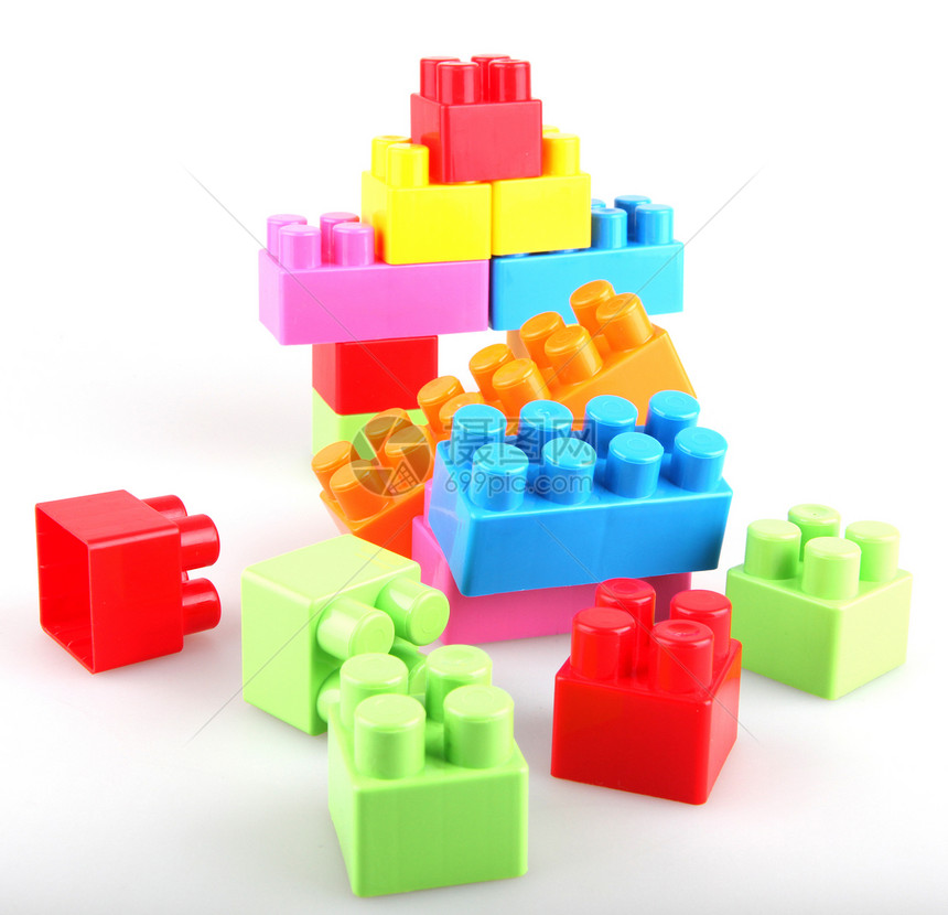 塑料构件黄色幼儿园红色绿色游戏建造建筑积木白色水平图片