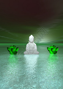 三个莲花素材buddha和水百里背景