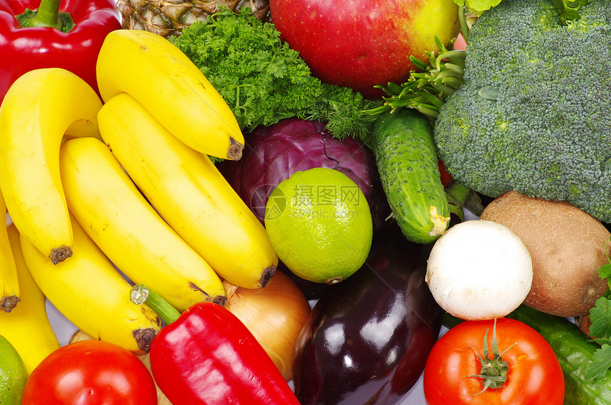 水果和蔬菜香蕉奇异果椰子市场茄子营养菠萝纤维土豆洋葱图片