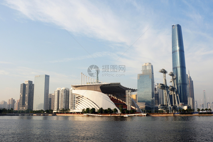 中国广州地标摩天大楼建筑建筑学反射景观市中心全景商业地平线图片