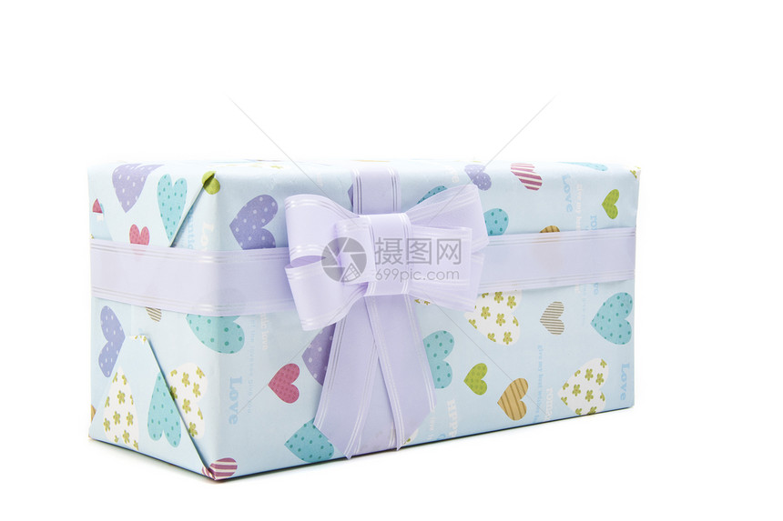 礼品盒长方形展示白色紫色蓝色念日礼物纸板丝带空白图片