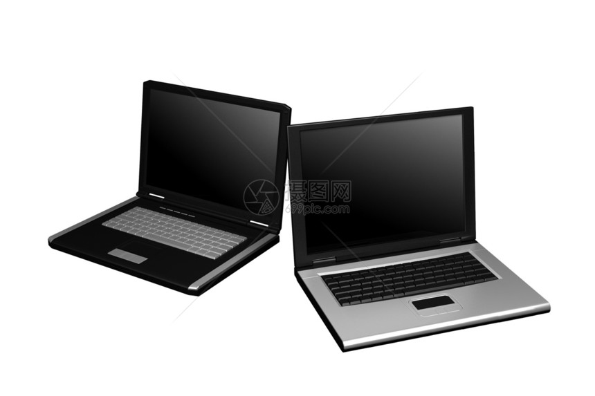 3D型黑色黑膝上型电脑软垫工作键盘白色桌面金属技术钥匙屏幕电子图片