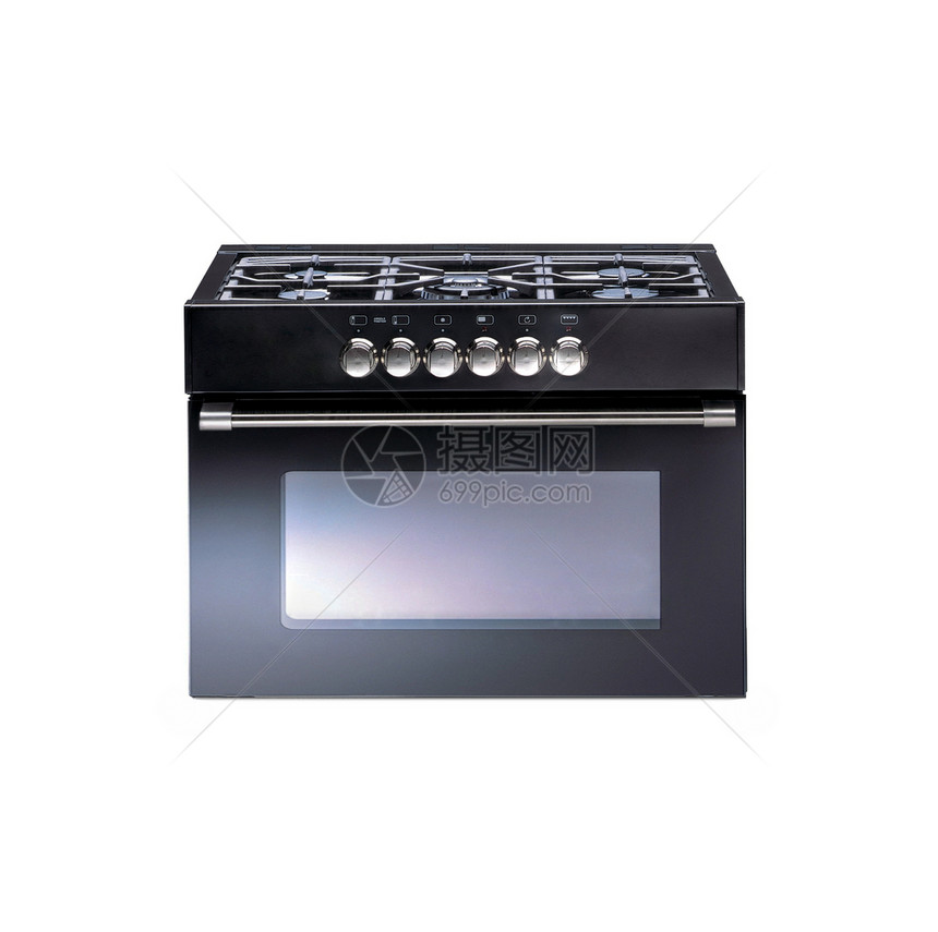 白色上隔离的现代金属烤炉厨房键盘工具纽扣美食家庭烤箱电子技术剪裁图片