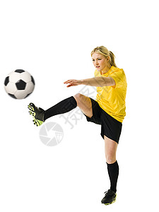 女足球员黄色影棚足球鞋成人服装竞赛足球衬衫享受青春期职业运动高清图片素材