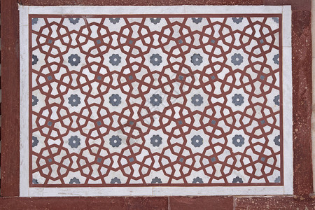 伊斯兰模式蓝色工匠建筑学圆圈精神红色白色工艺背景图片