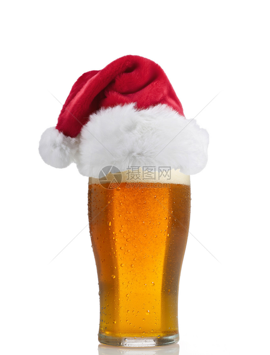 带啤酒的圣诞老人帽子酒吧庆典生活金子创造力琥珀色啤酒厂乐趣气泡玻璃图片