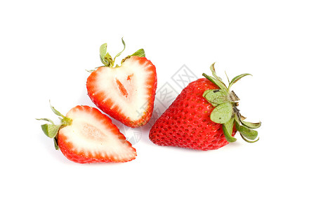 两个孤立的草莓甜食水平绿色对象叶子新鲜感影棚食物红色健康饮食背景图片