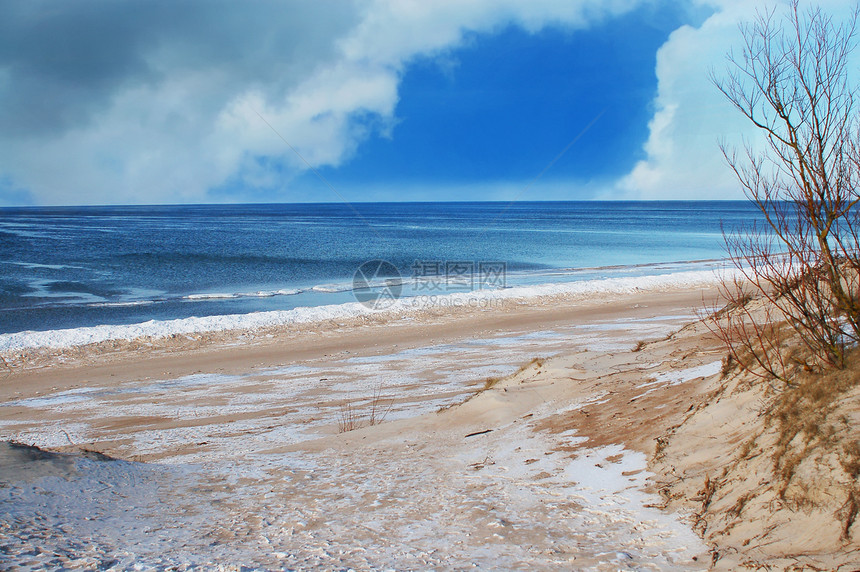 波罗的海海滩和平海洋航班天空蓝色海滩海浪地平线全景支撑图片
