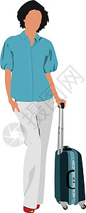 拥有手提箱的女商务人士 矢量插图美丽女性太阳镜电话男人旅行商业火车站护照女士背景图片