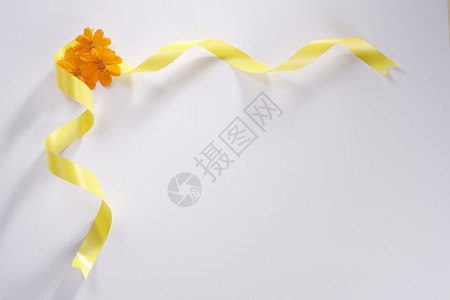 丝带边框邀请函丝带黄色庆典派对周年纪念日丝绸边界礼物背景