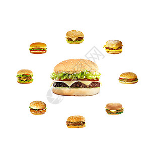 中间汉堡包的美味大芝士汉堡莴苣高清图片素材