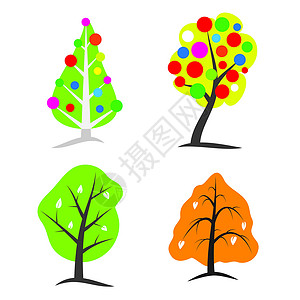 四季树季节绿色叶子插图季节性背景图片