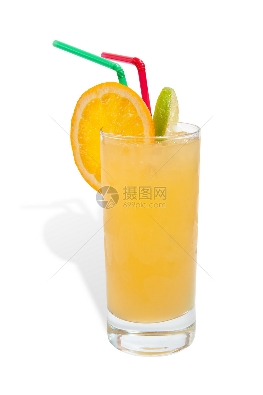 新鲜橙汁加冰果味玻璃橙子热带水果高脚杯早餐果汁食物图片