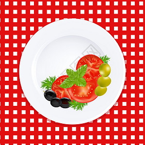 油醋汁沙拉白板 配有番茄橄榄和新鲜草药设计图片