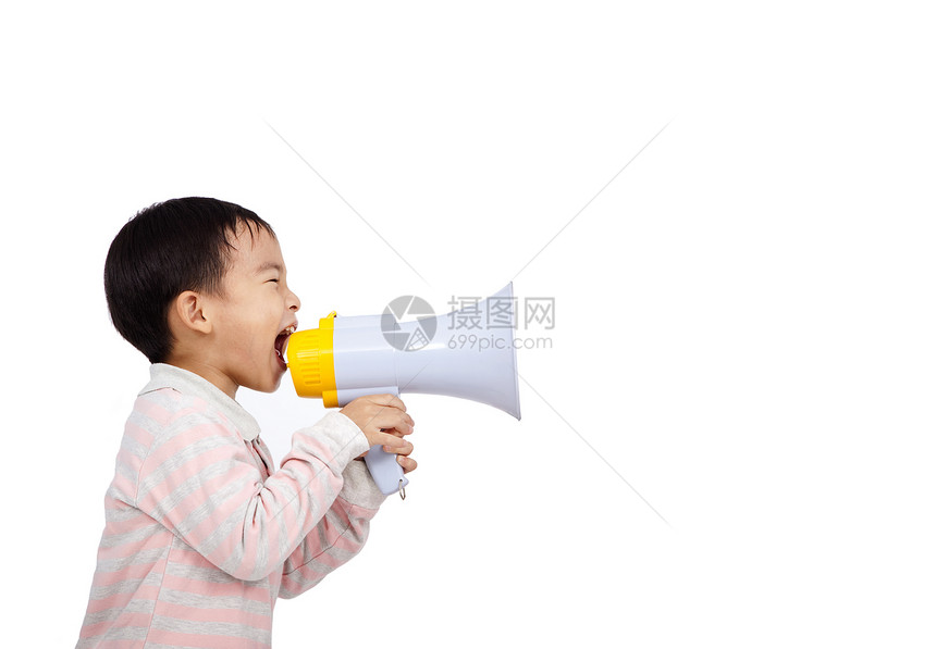 亚裔小孩在扩音器里喊着什么图片