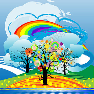 彩虹艺术背景森林天空背景图片