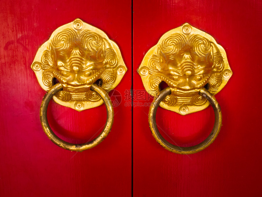 门处理开发中国传统金头狮子的家门图片