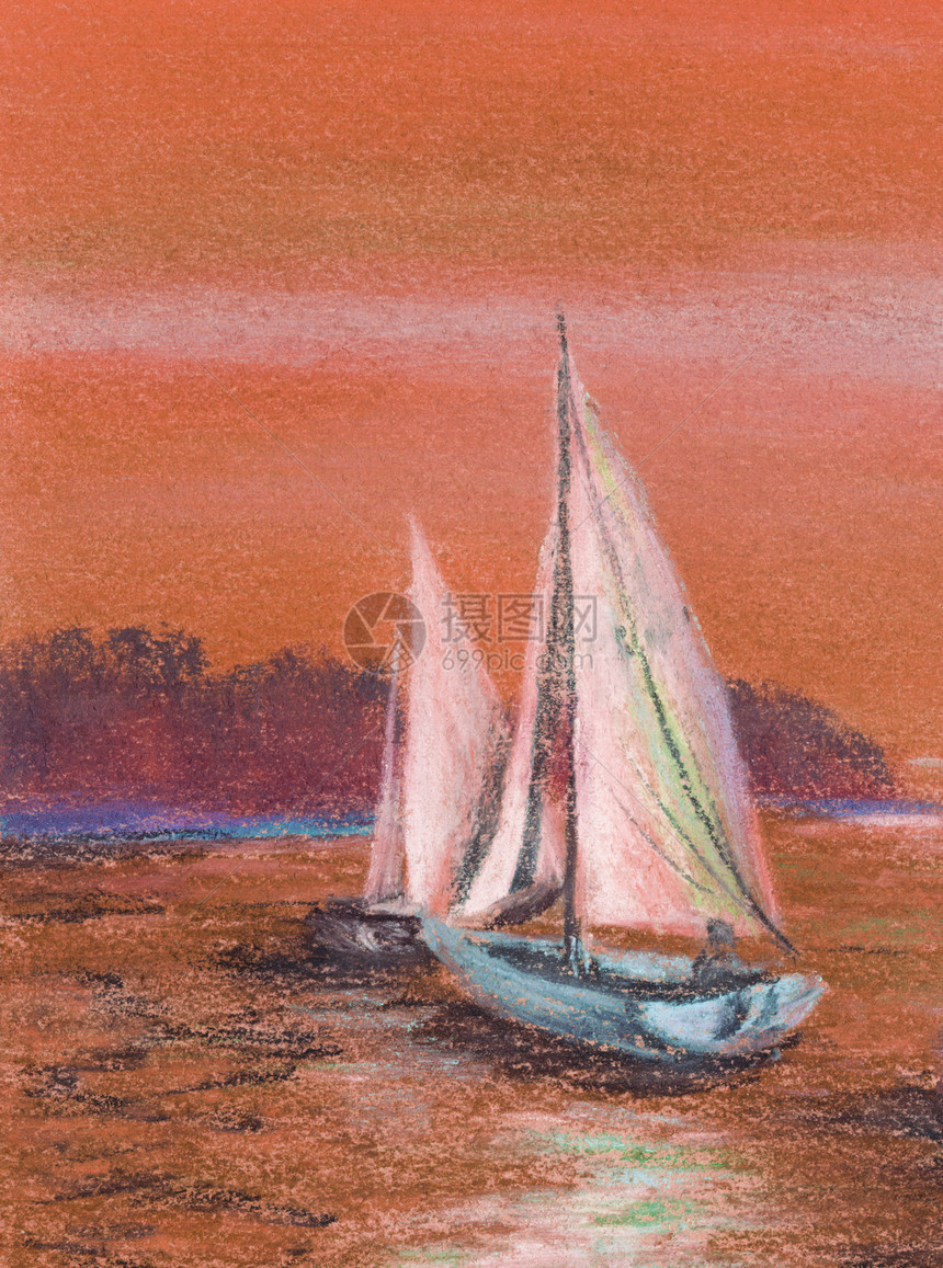 海上绘画 帆船图片